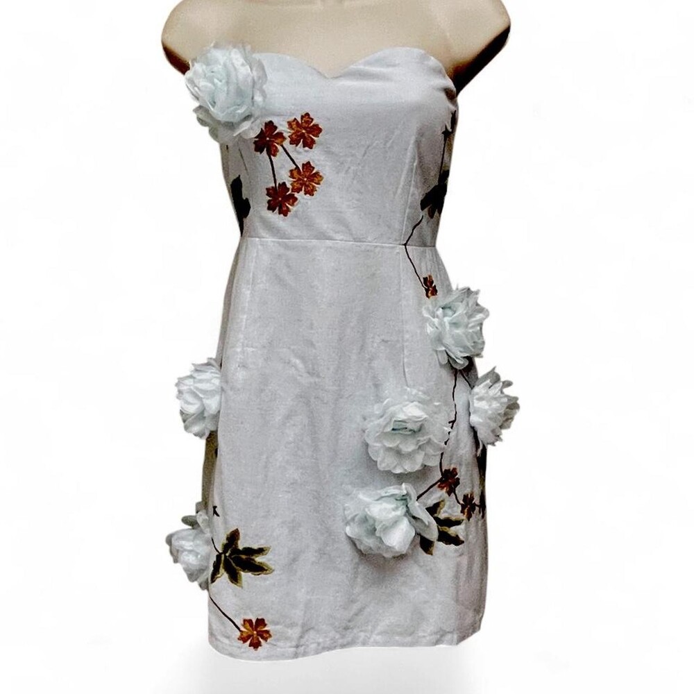 EDDY Anais Dress Lotus Garden Blue 3D Floral Strapless Mini – S